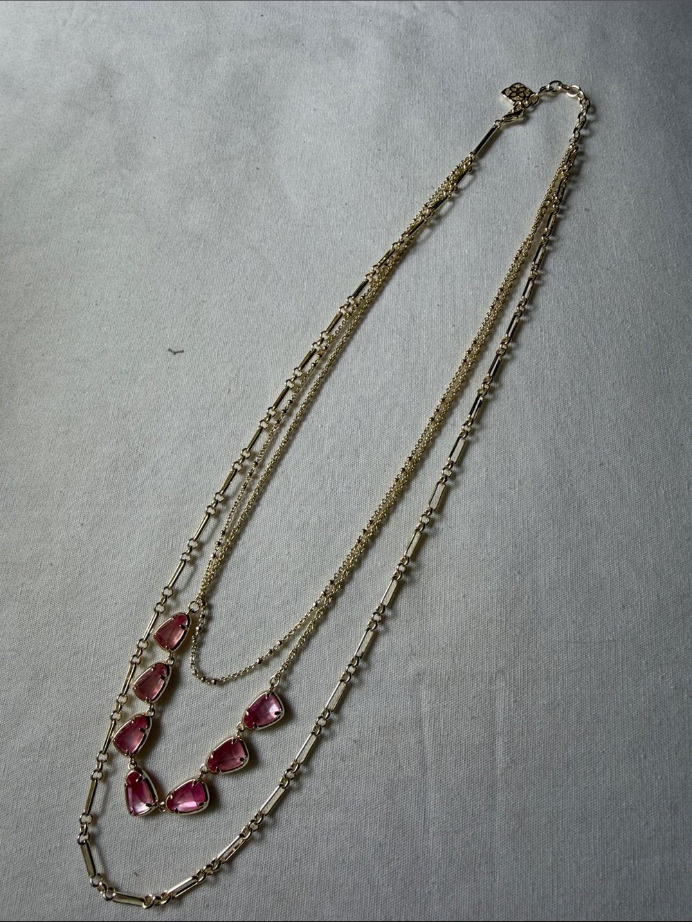 Kendra Scott Yellow Tone Layered Necklace with Pink Stones